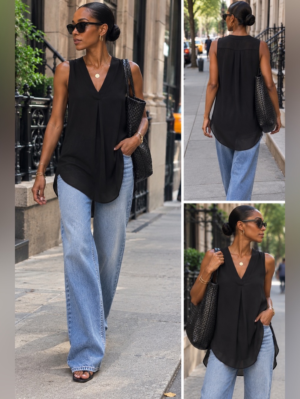 H&M Black Sleeveless V-Neck Pleated Camisole